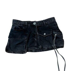 Black Denim Mini Cargo Skirt